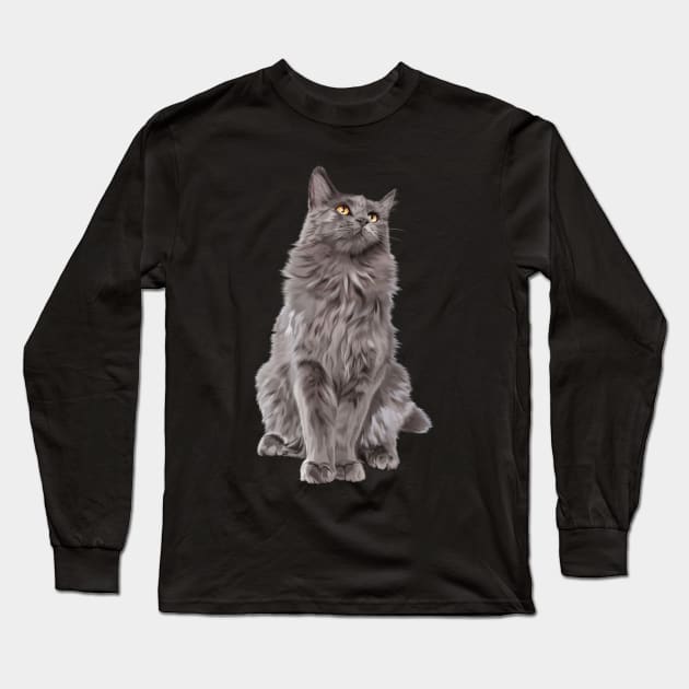 Grey Persian Cat Long Sleeve T-Shirt by Markyartshop